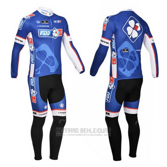 2013 Fahrradbekleidung FDJ Blau Trikot Langarm und Tragerhose